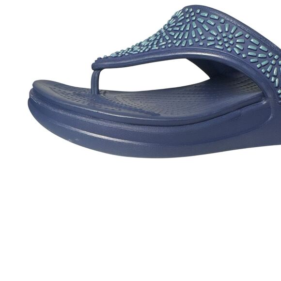 Crocs Monterey Womens Navy Wedge Embellished Thong Sandals Comfort Size 8 - Picture 7 of 16